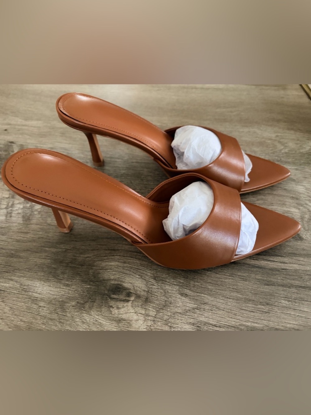 Womens Open-Toe Slide Heels in Brown - Picture 5 of 6
